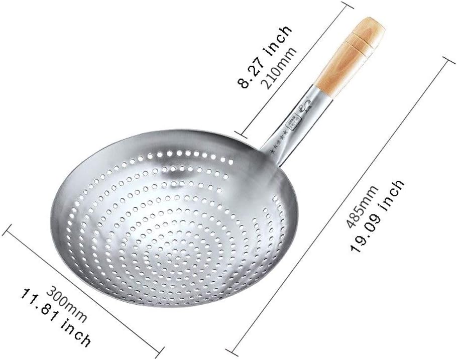 Leaky Spoon Kitchen Stainless Steel Wire Strainer Stainless Steel Wooden Handle Strainer Commercial Grade Large Colander for Family Hotel Restaurants （10.2"） Colander (Size : L)