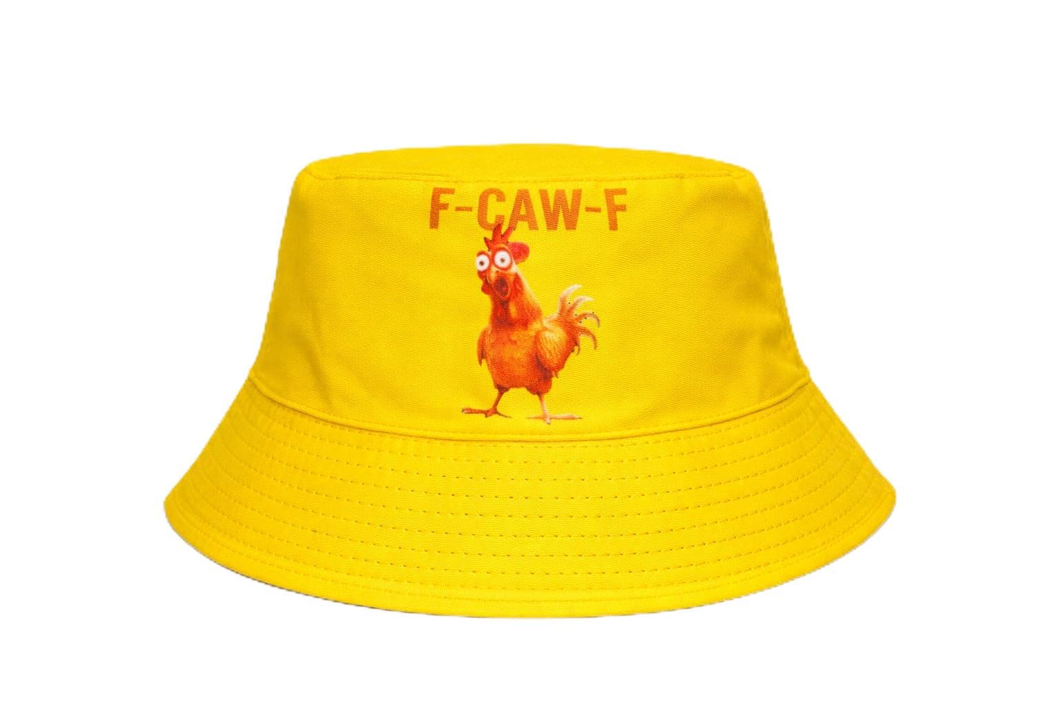 Arg Unisex Yellow F-Caw-F Funny Rooster Graphic Bucket Hat, Reversible, One Size, Novelty Rude Gift For Men And Women (Yellow)