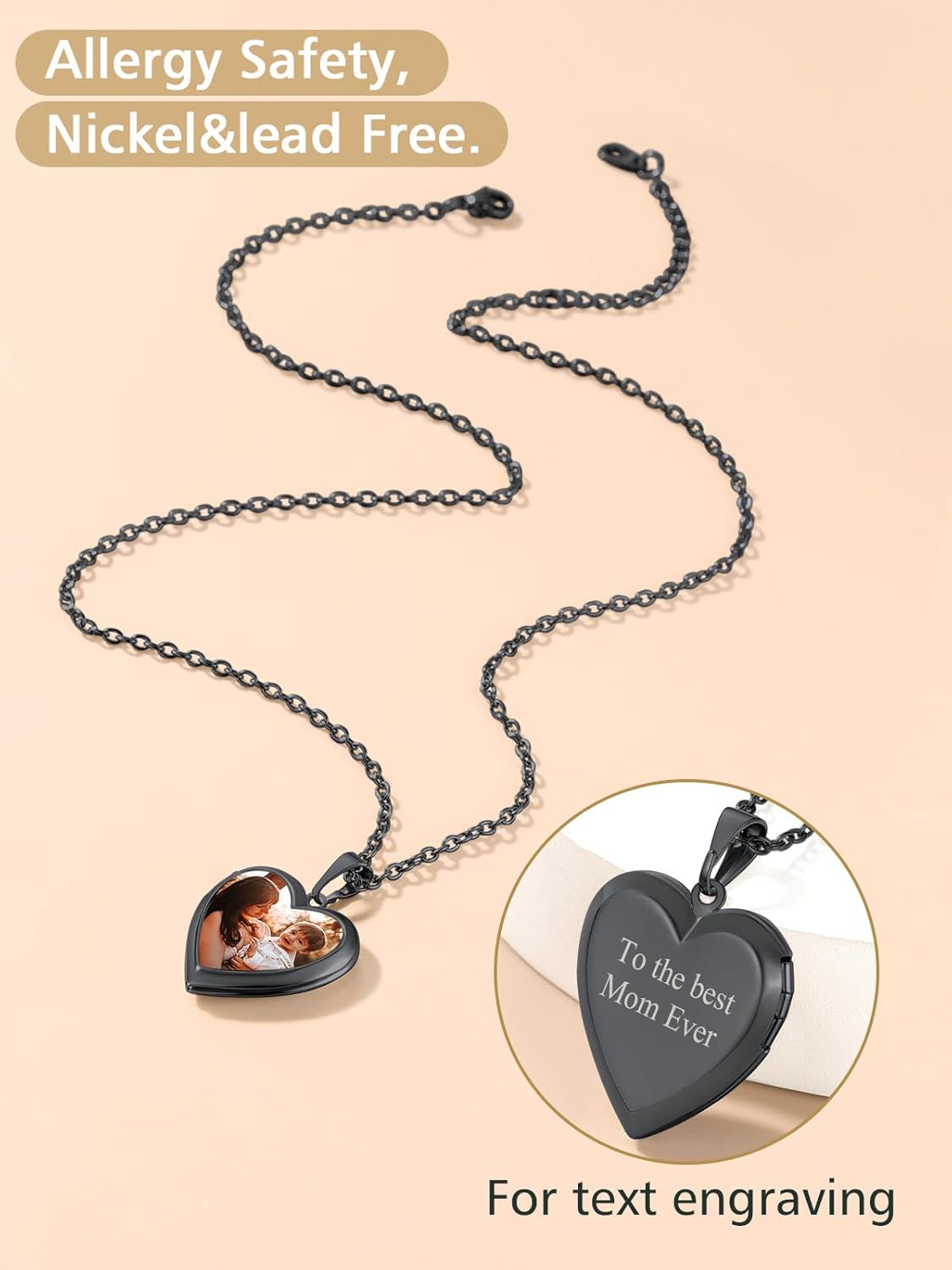 FindChic Locket Necklace for Women, Silver/Black/Rose Gold/Gold Plated Personalized Memorial Gifts, Custom Photo Jewelry for Loved Ones, Birthday Valentine's Day Keepsake, Versatile Styles Available - Image 4