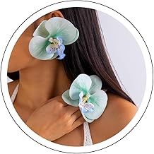 Wendalern Boucles d'oreilles fleurs de Bohème Boucles d'oreilles papillon Orchidée Boucles d'oreilles grandes fleurs Boucles d'oreilles pétales de fleurs artificielles exagérées Bijoux pour femmes