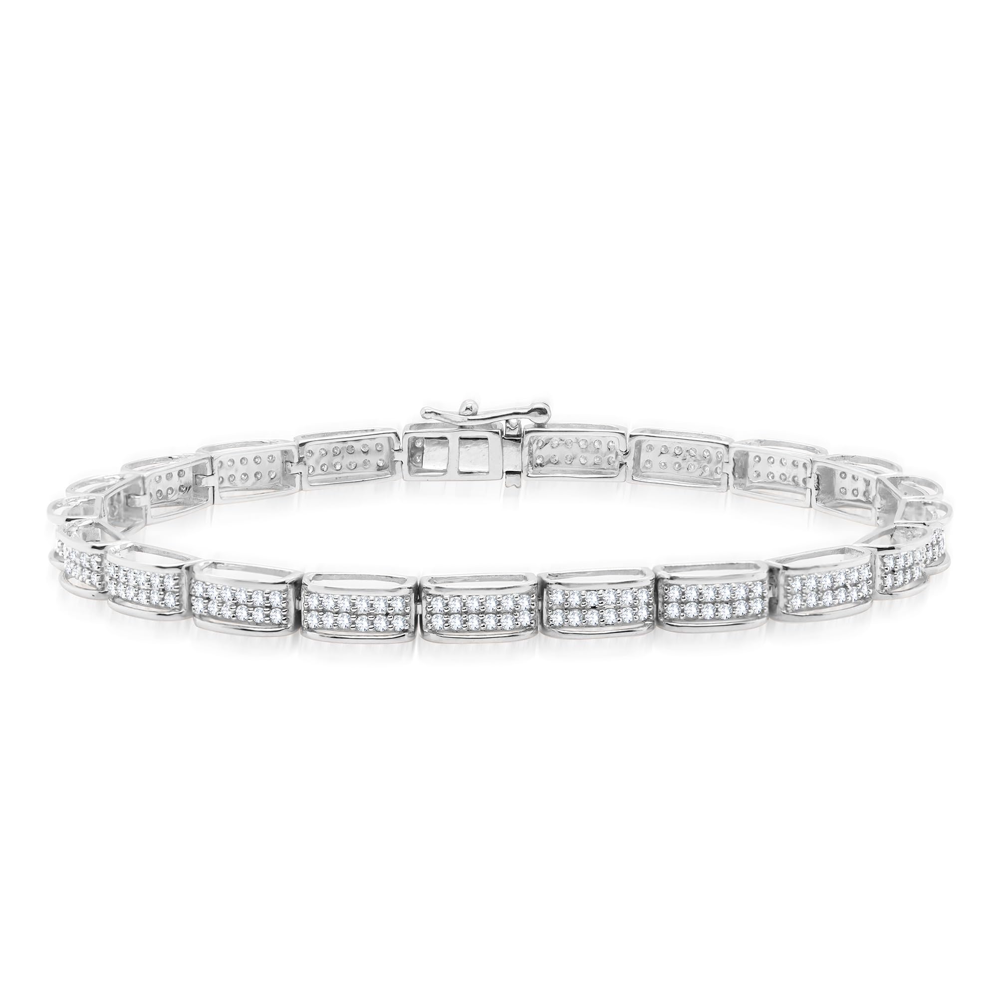 1.50 Carat Round Cut Prong Set Lab Grown Diamond 2 Row Tennis Bracelet in 14K White Gold over 925 Sterling Silver (VS-SI Clarity, G-H Color), Size-7 Inch