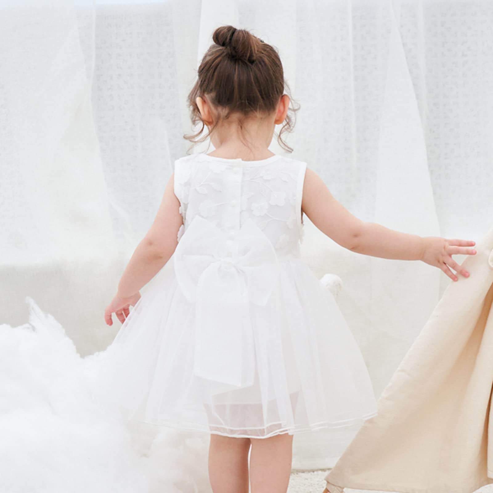 Famuka Baby Mädchen Kleider Baby Taufkleid Brautkleid Hochzeit Geburtstag Taufe Kleider Prinzessin (6 Monate, Weiß)