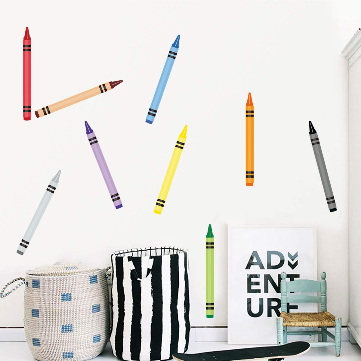 Crayon Decorations Wall Decals DIY Stickers for Kids Preschool Classroom Playroom 12 inch Long