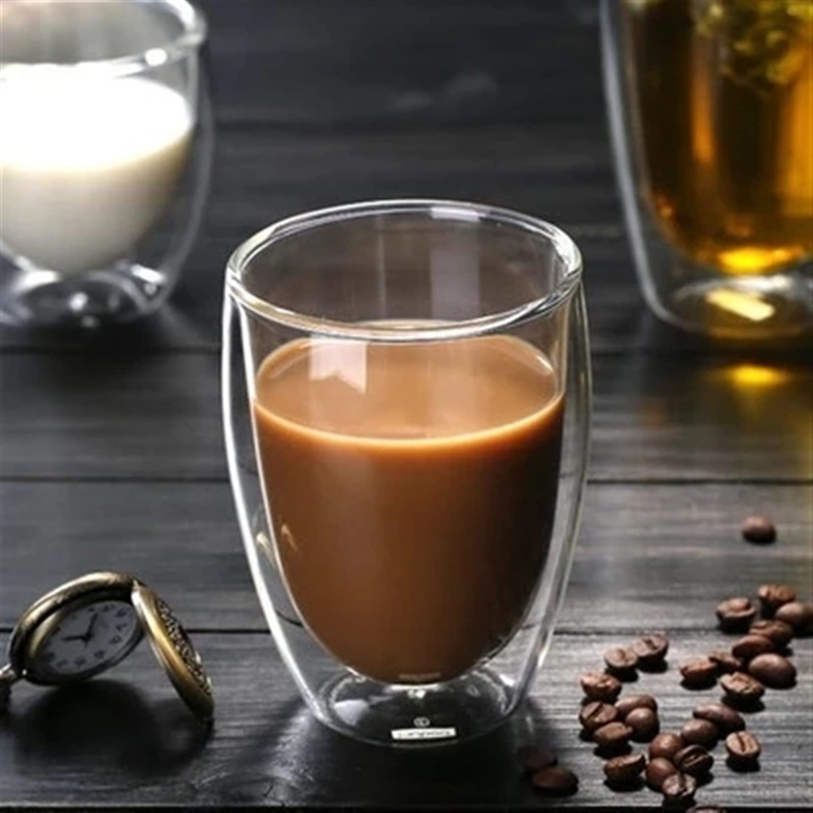 Reise-Kaffeetasse, doppelwandiges Glas, Kaffeeglas, transparentes Teetassen-Set, Glas, Kaffeetasse, Geschenk, Haushaltsgetränke (350 ml, 1 Stück)