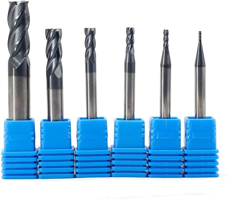 OSCARBIDE 6-Piece Carbide End Mill Set for Steel, Dia（1 2 3 4 6 8mm, 4-Flute CNC Spiral Router Bits, Tian Coated Milling Cutters