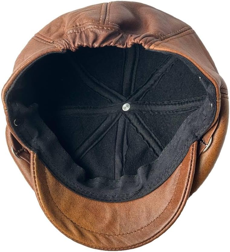 Men's Leather Newsboy Cap Cabbie Beret Real Leather Flat Hat Vintage Style Ascot Hat