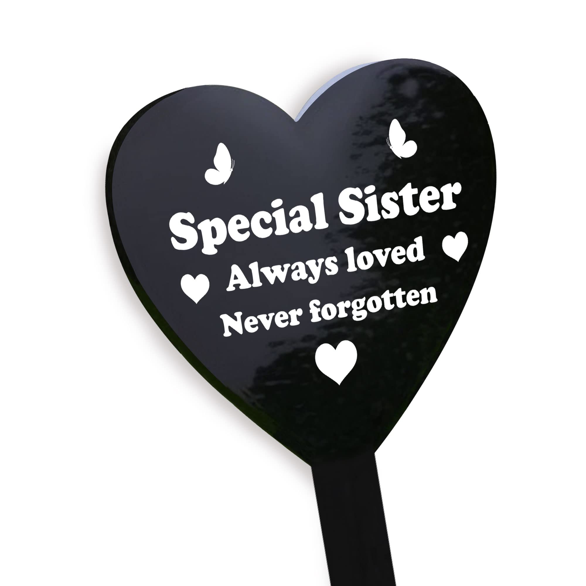 Red Ocean Special Sister Graveside Memorial Marker - Black Acrylic Grave Heart Memorial Plaque - Remembrance Plaques - Bereavement Gifts For Sister - Big Sister, Little Sister Memorial