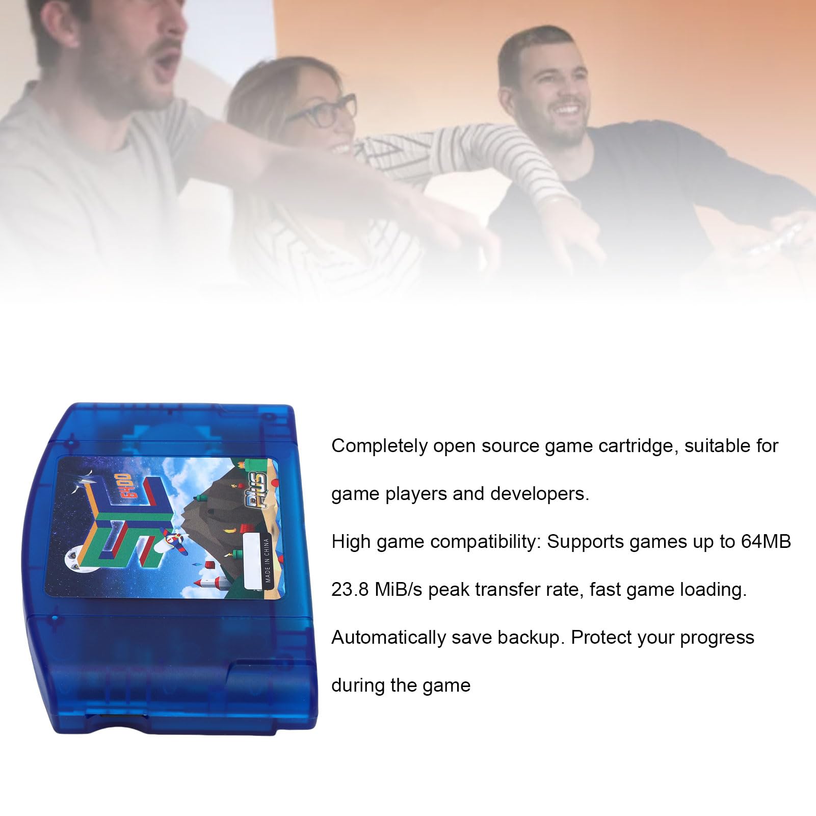 Annadue Cartucho Flash de Código Abierto, Carro Flash N64 de Código Abierto con Soporte 64DD, Copia de Seguridad de Guardado Automático, Cartucho de Tarjeta de Juego para Consola de (azul