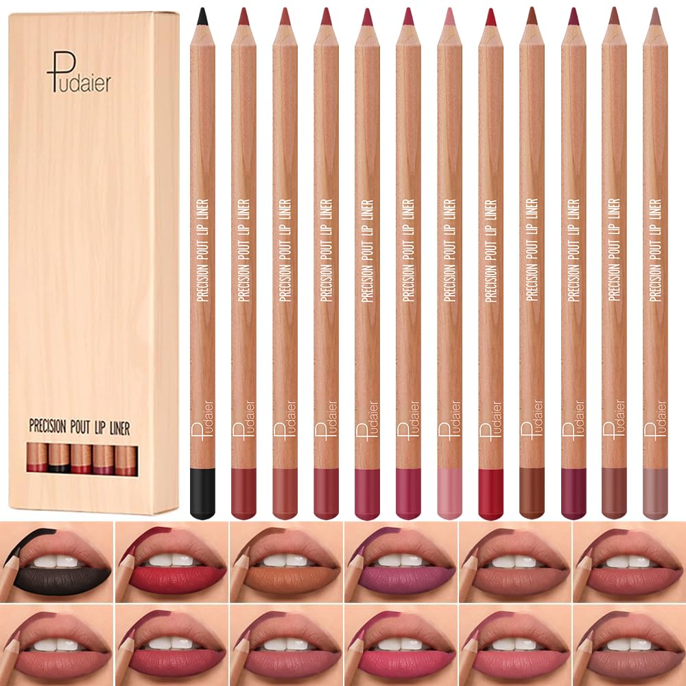 12 Pcs Pink Nude Brown Lip Liner Makeup Set - Waterproof & Smudge-Proof Matte Pencil Lip Liner Pack, Long-Lasting & Durable, Smooth & Easy Glide,