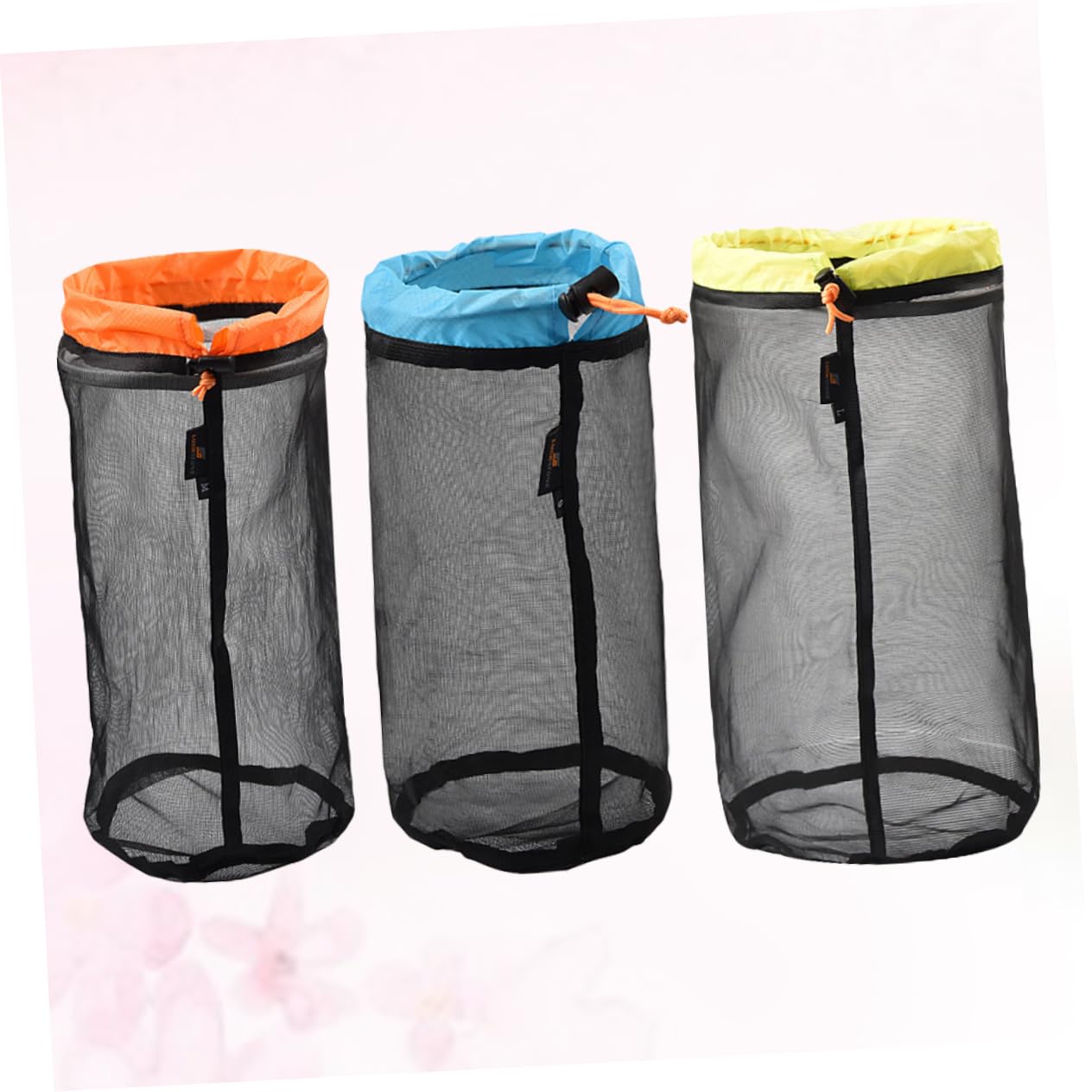 Happyyami 1set Mesh Drawstring Storage Sack for Camping and Hiking Lightweight Quilts Organizer with Reinforced Stitching Includes 3pcs