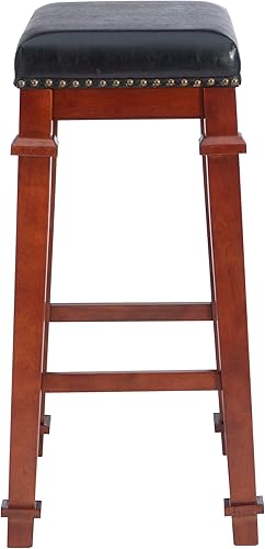 Miniatura 8 de Linon Kennedy Taburete de bar PU sin espalda, color cereza oscuro