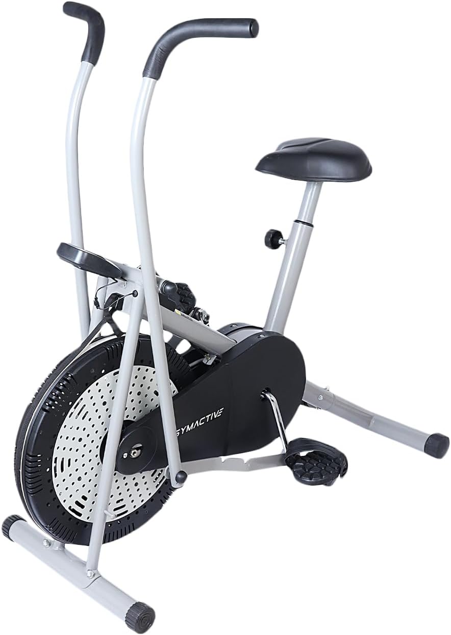 Amazon Brand - Symactive Air Bike Exercise Cycle with Moving/Stationary Handles, Adjustable Resistance with Cushioned Seat, Max User Weight 100 Kg