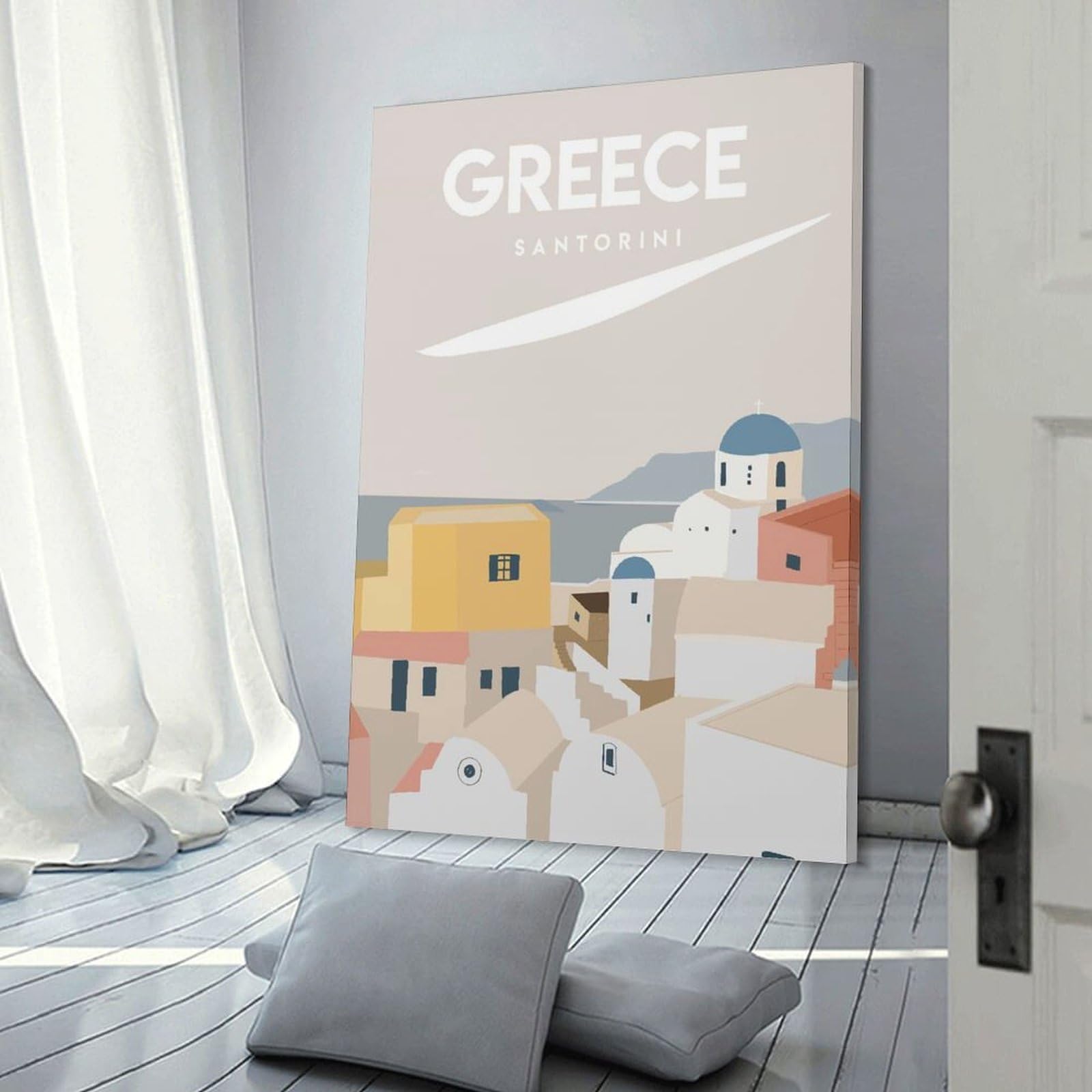 Junmoney Greece Santorini 1 Wall Art Print 24x36inch(60x90cm), for Corridors, Hallways Or Apartment Entries, Wall Decor to Refresh Empty Corners