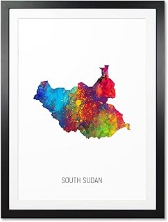 South Sudan Watercolor Map art print poster, FRAMED with mount option -10941