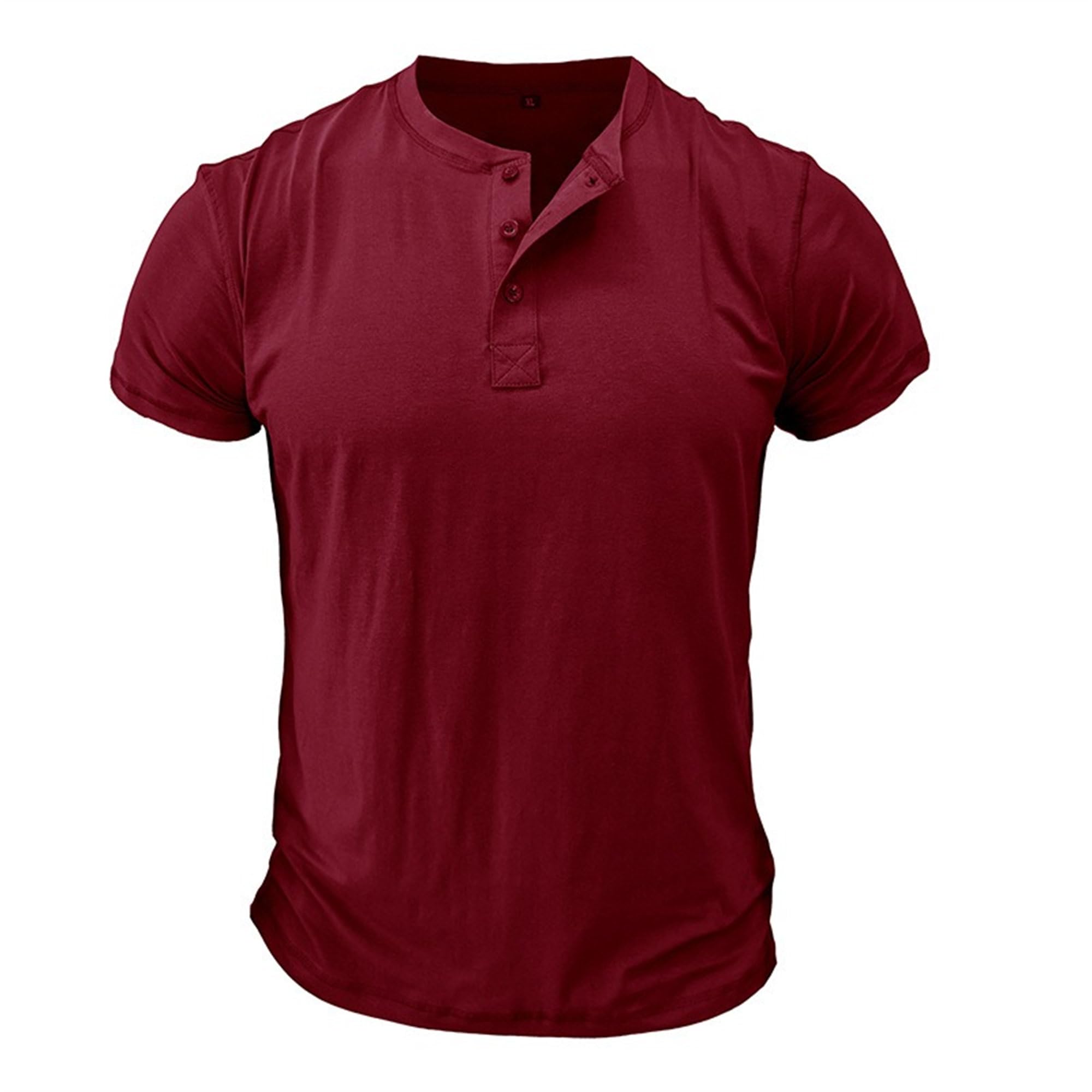 Men Quarter Button Casual Henry Shirt Classic Round Collar Slim Fit Sport T-Shirts Summer Cozy Street Walking Tops (Wine Red,X-Large)