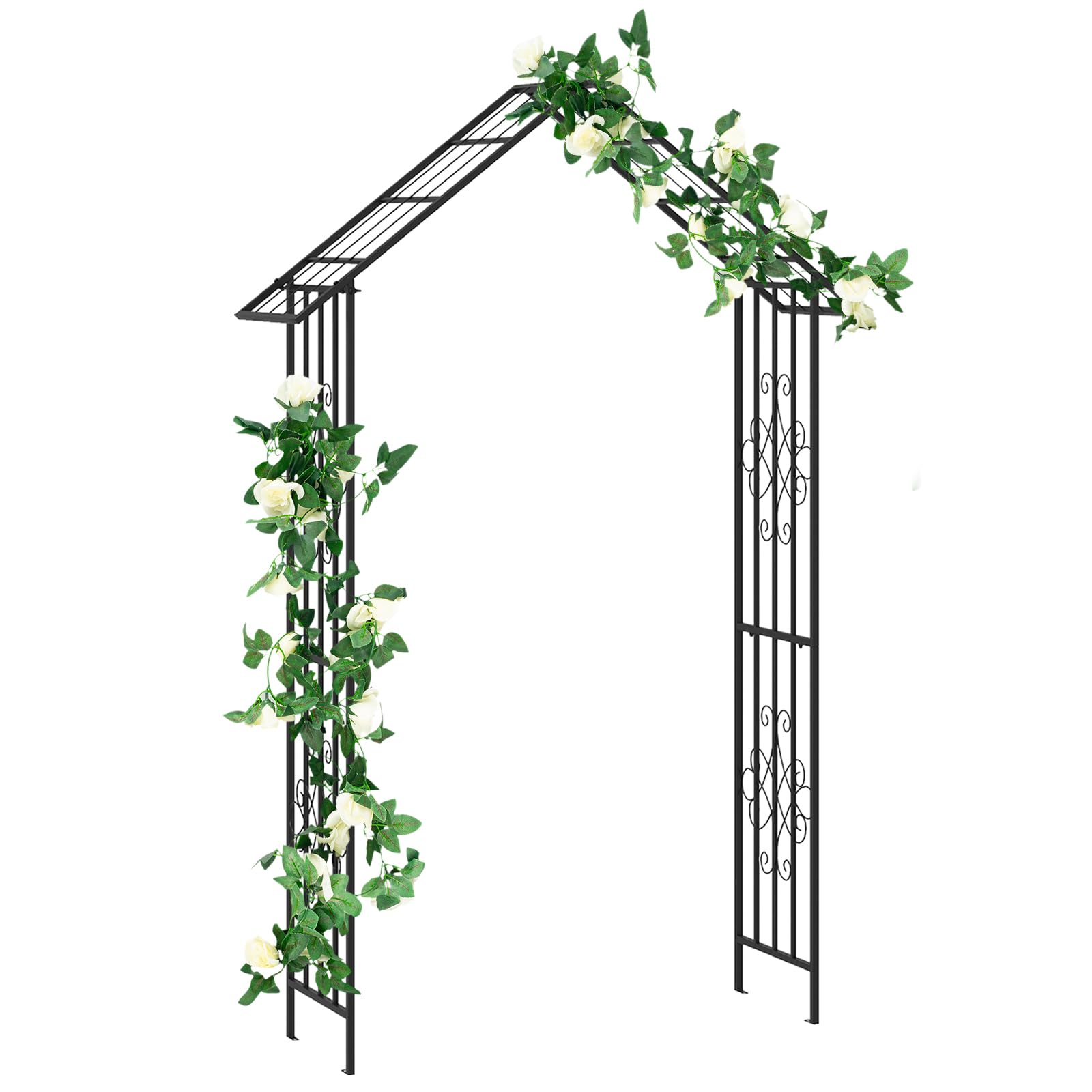 GOPLUS Gartenbogen, Rosenbogen aus Metall, Torbogen für Kletterpflanzen, Metallbogen mit Spitzen, Rankbogen Rankhilfe Pergola Hochzeitsbogen für Garten & Hochzeit, 140 x 40 x 223 cm