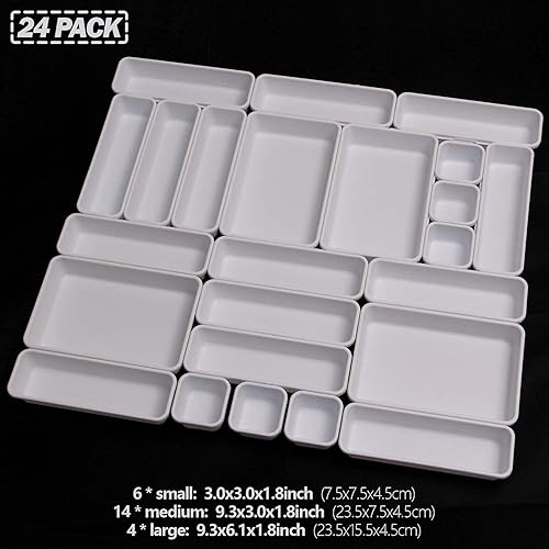 Miniatura 3 de Juego de 24 separadores de cajones de escritorio entrelazados, separadores de cajones estrechos de plástico poco profundos, contenedores de