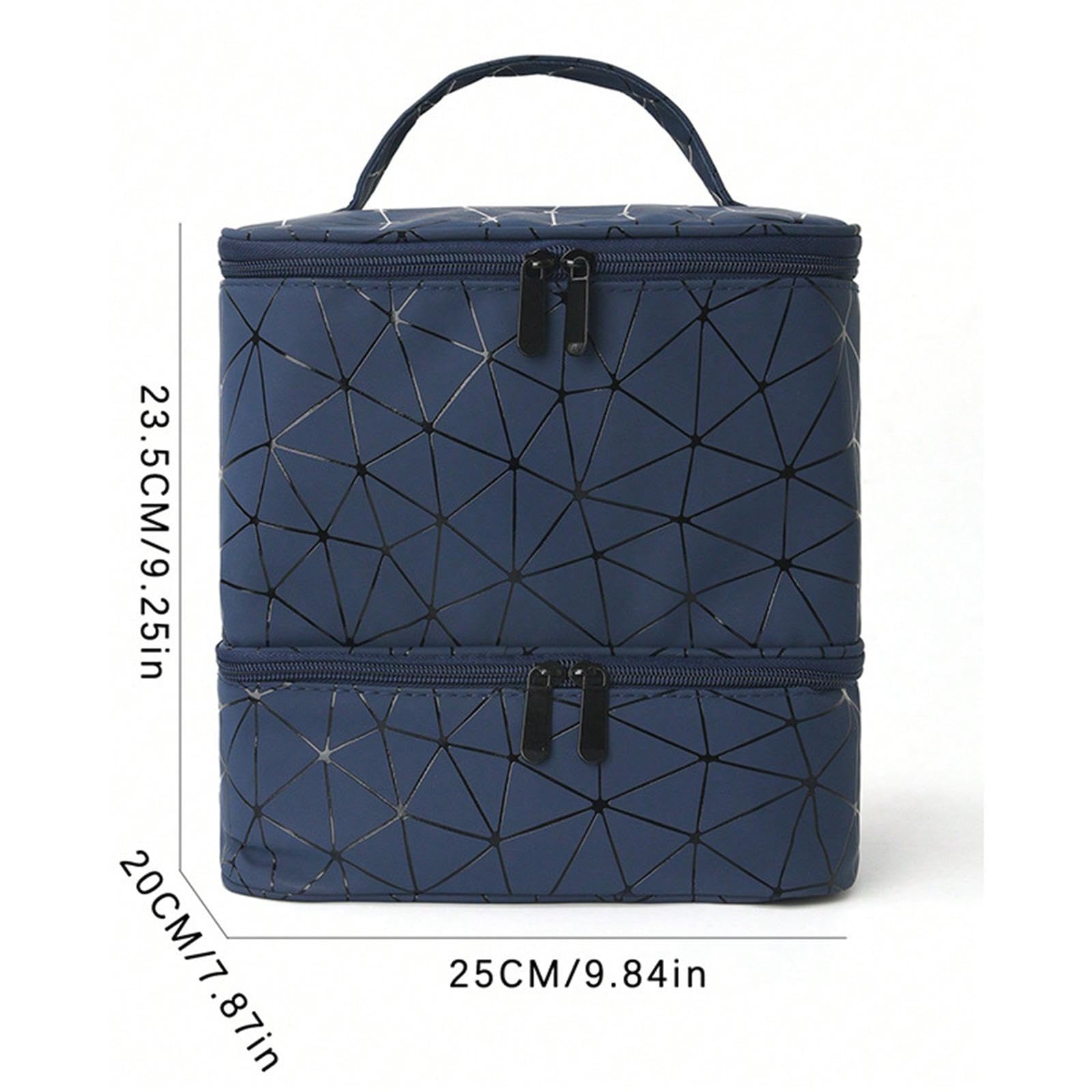 Estuche Organizador de de Uñas, Caja de Almacenamiento Portátil con Asa, 2 Niveles, para Artículos de Arte Y Manualidades Y Belleza, Azul Oscuro, Individual