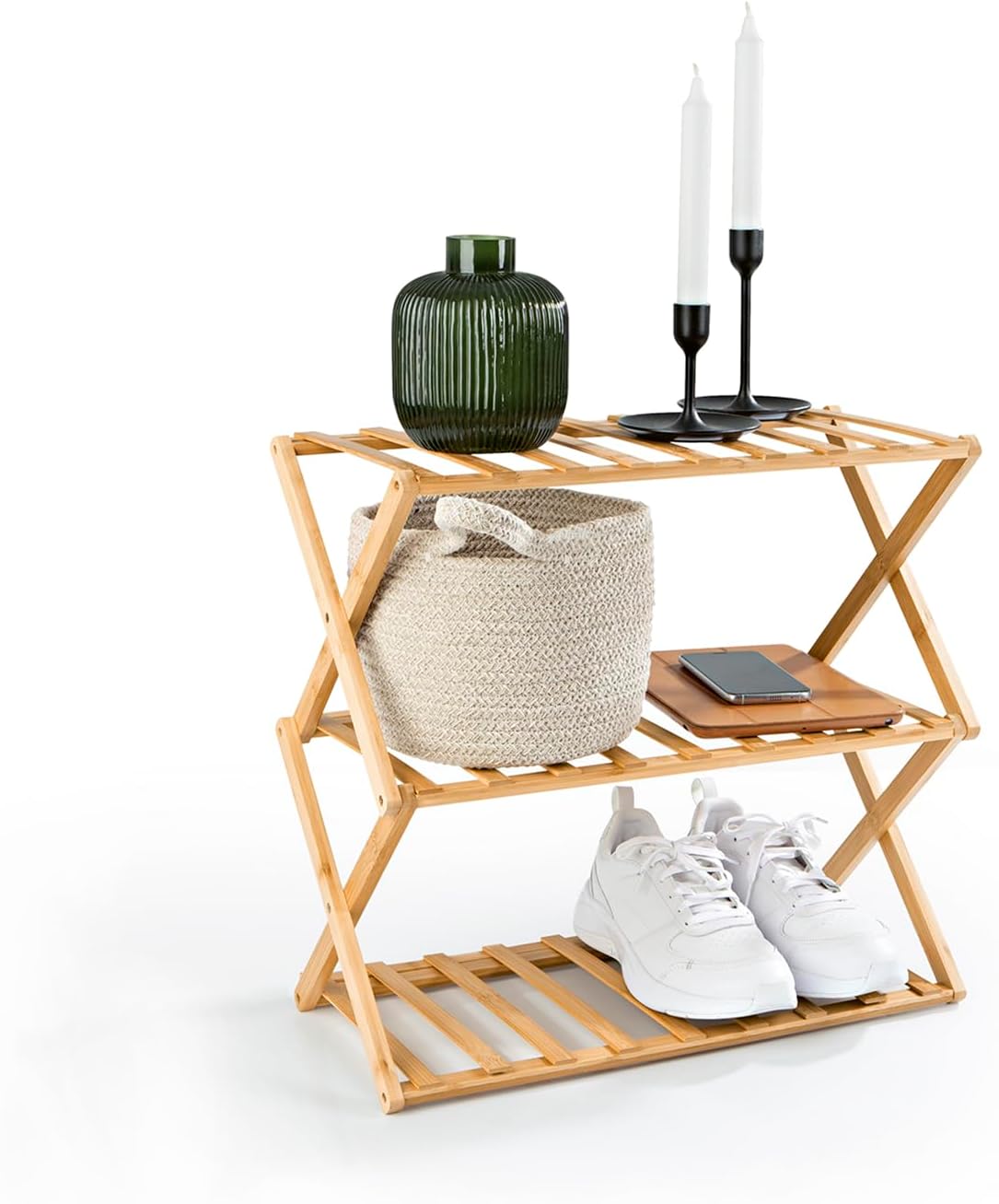 Treillis En Bambou 180x70 Cm Avec Support Pour Pots - Extensible, Pour Plantes Grimpantes Ou Brise-vue