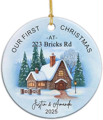 Vista 44 de Adorno de cerámica personalizado para la primera Navidad en nuestro nuevo hogar 2025, regalo de recuerdo de casa para parejas de recién casados