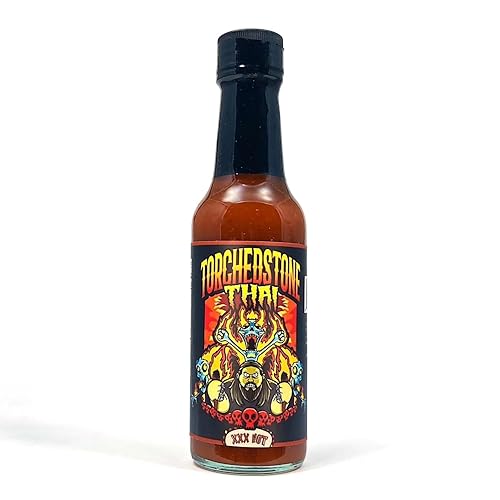 Torchbearer Sauces Brimestone TorchedStone - Salsa picante tailandesa XXX, nivel de calor 6 Fiery Carolina Reaper y escorpio pimienta tailandesa