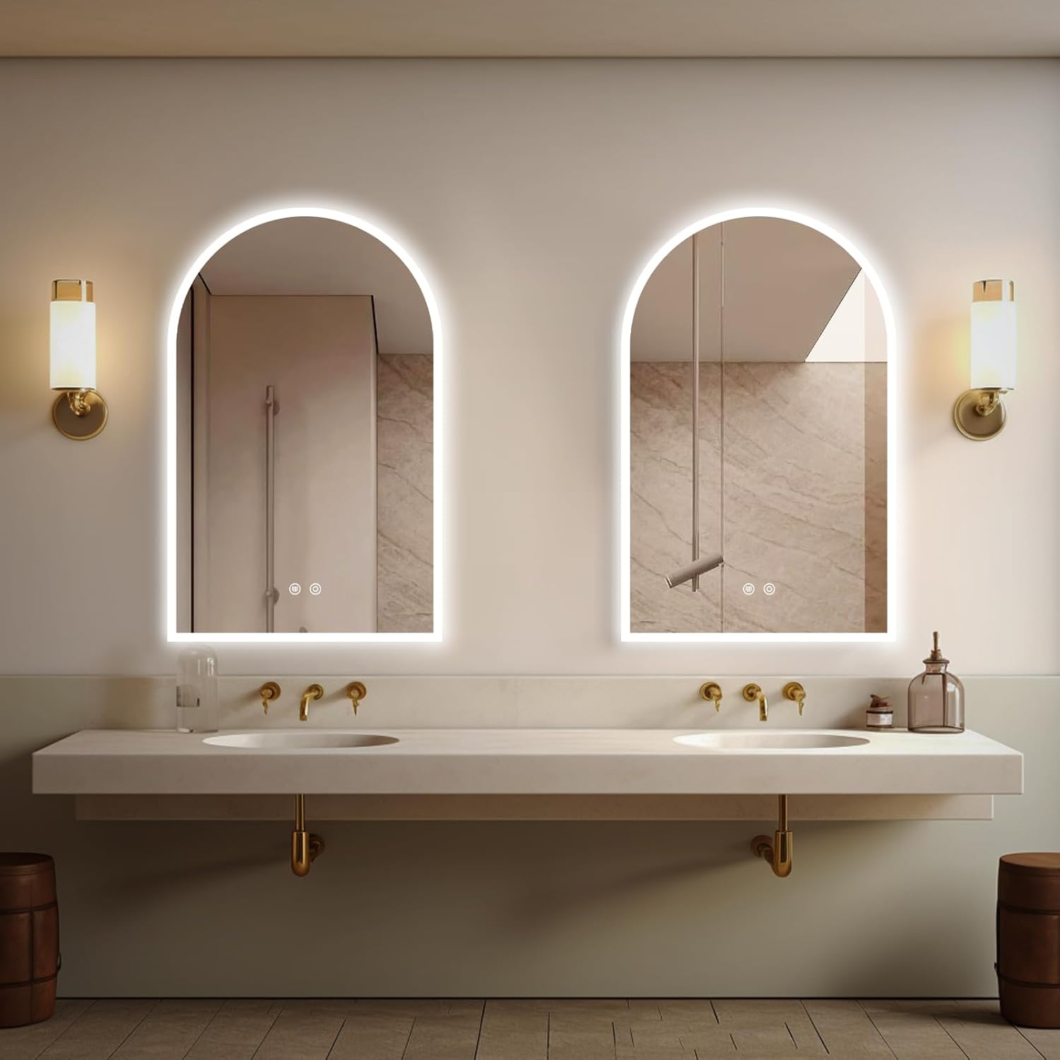 Niccy Arched LED Bathroom Mirror, 32"x20" Arch Frameless Frontlit & Backlit Mirrors for Wall, Arched Lighted Vanity Mirrors with Memory Function for Bathroom Bedroom, Defogger 3 Color, Explosion-Proof