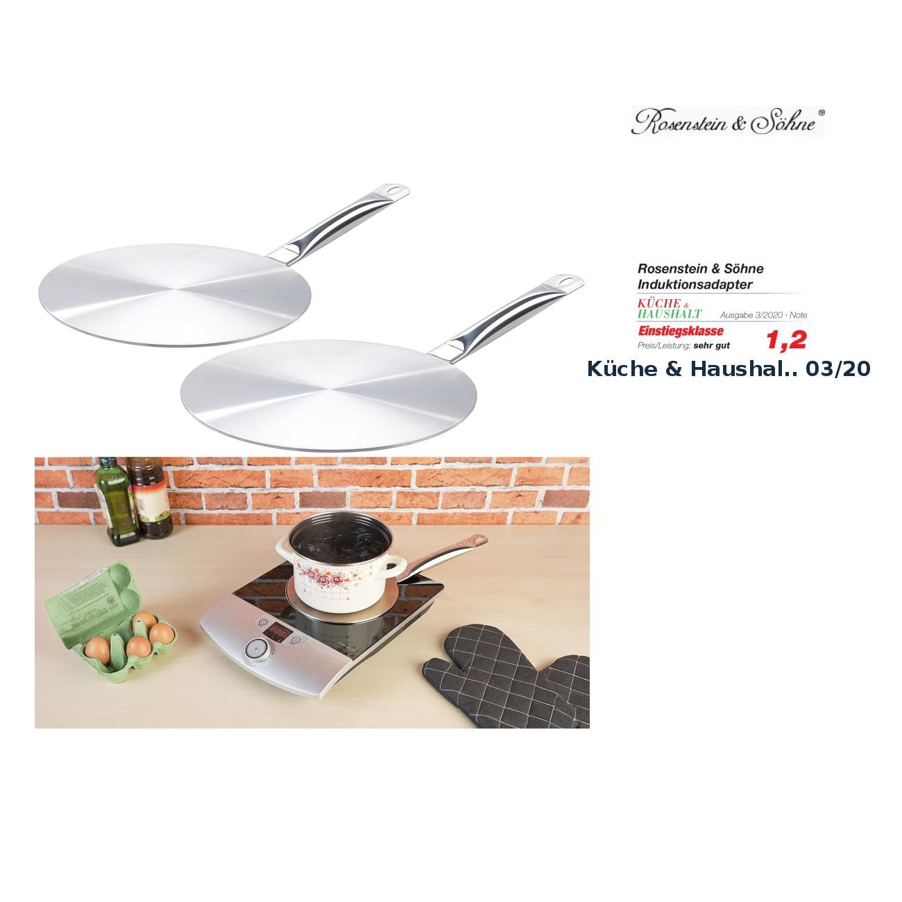 Rosenstein & Söhne Induktion Metallplatten: 2er-Set Universal-Adapterplatten für Induktions-Kochfelder, Ø 28 cm (Adapterplatte Induktionskochfeld, Töpfe induktionsfähig machen, Pfanne)