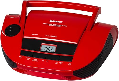 Miniatura 1 de HANNLOMAX Boombox de CD portátil HX-328CD con radio AMFM, Bluetooth, puerto USB para reproducción de MP3, fuente de alimentación dual ACDC Aux-in.