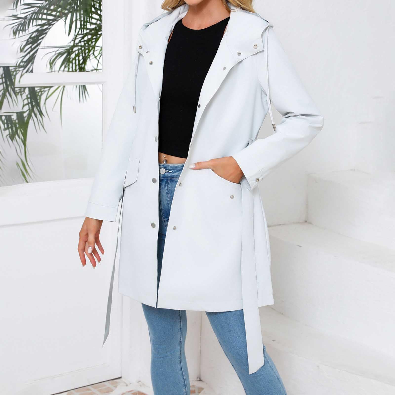 Veste Imperméable Femme Coupe-Vent avec Capuche et Ceinture Randonnée