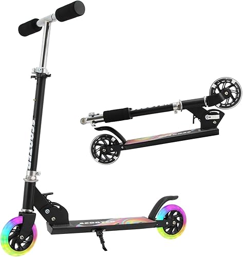 Scooter for Kids with Light up Wheels, 3 Adjustable Levels, Rear Brake