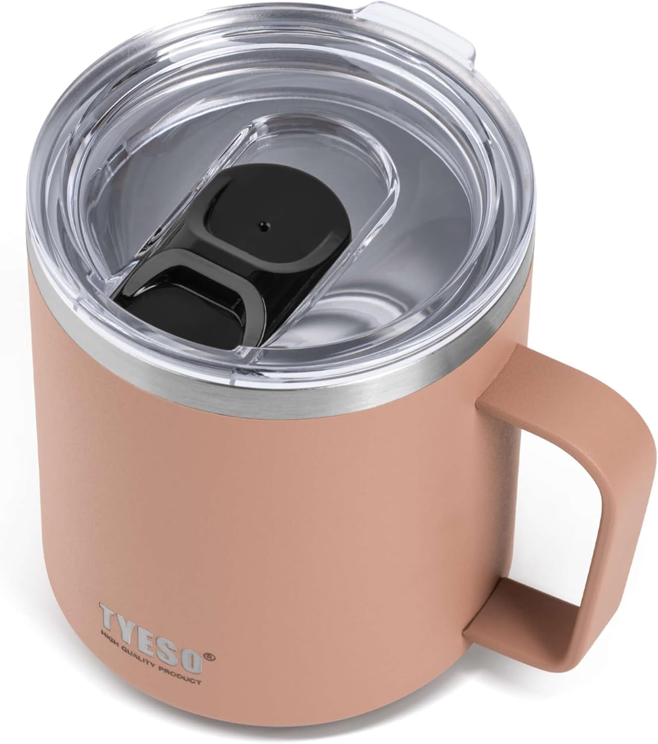 14 Oz Stainless Steel Pink Coffee Mug with Handle and Lid – Double Wall Thermal Coffee Cup – Dishwasher Safe Insulated Tumbler Keeps Drinks Hot & Cold – For Home, Office, Travel