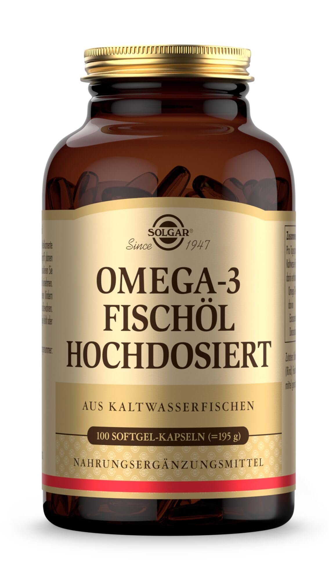 SOLGAR® Omega-3 Fischöl hochdosiert | Kaltwasser-Fischöl mit EPA und DHA | Mehrfach ungesättigte Fettsäuren | mit 1764 mg Omega-3-Fettsäuren pro Tagesdosis | 100 Softgel-Kapseln