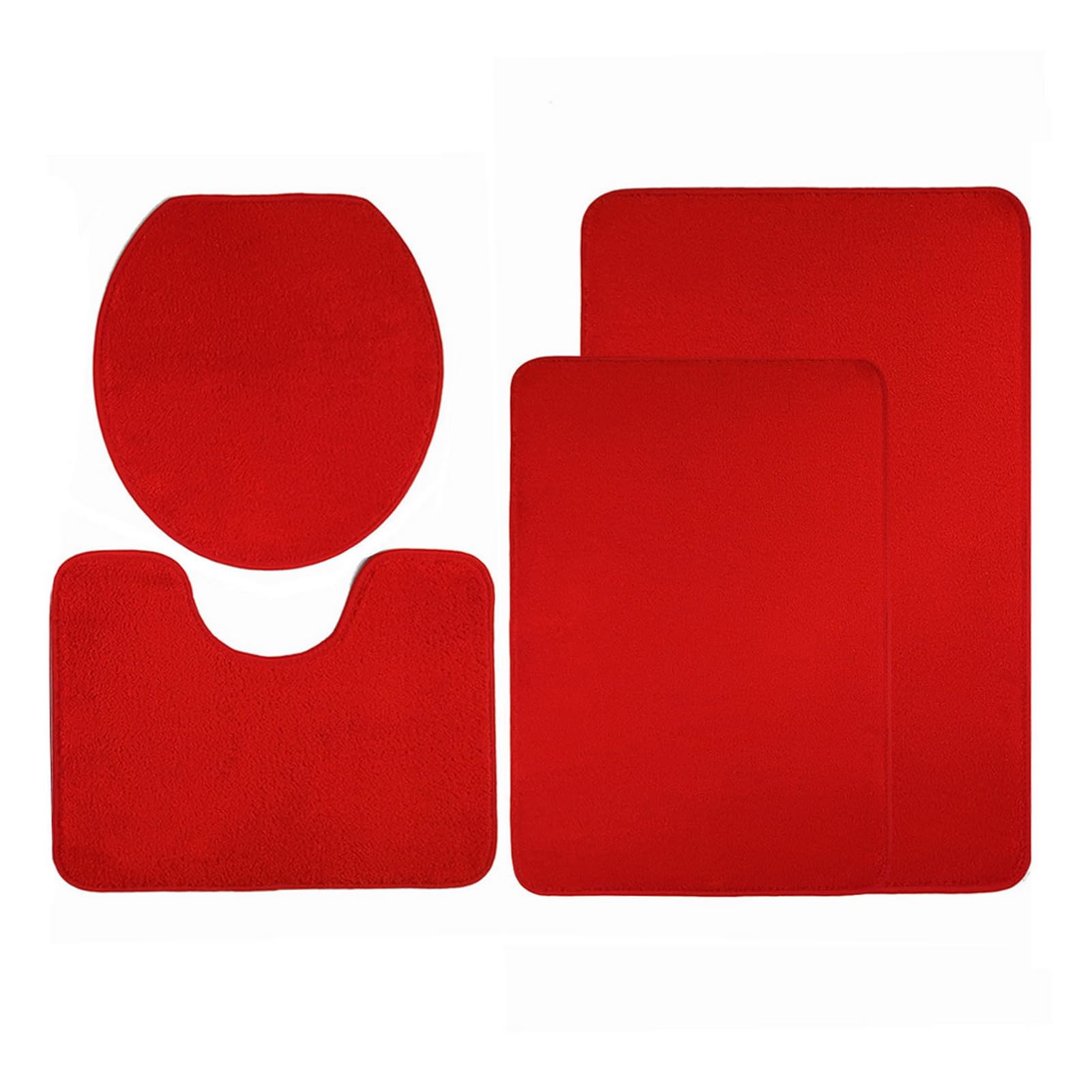 4-teiliges Badezimmermatten-Set aus weicher Mikrofaser, rutschfest, waschbar, Badteppich und WC-Deckelbezug, rote Duschdekoration für Zuhause, luxuriöses Badzubehör, schnelltrocknend, bequem und