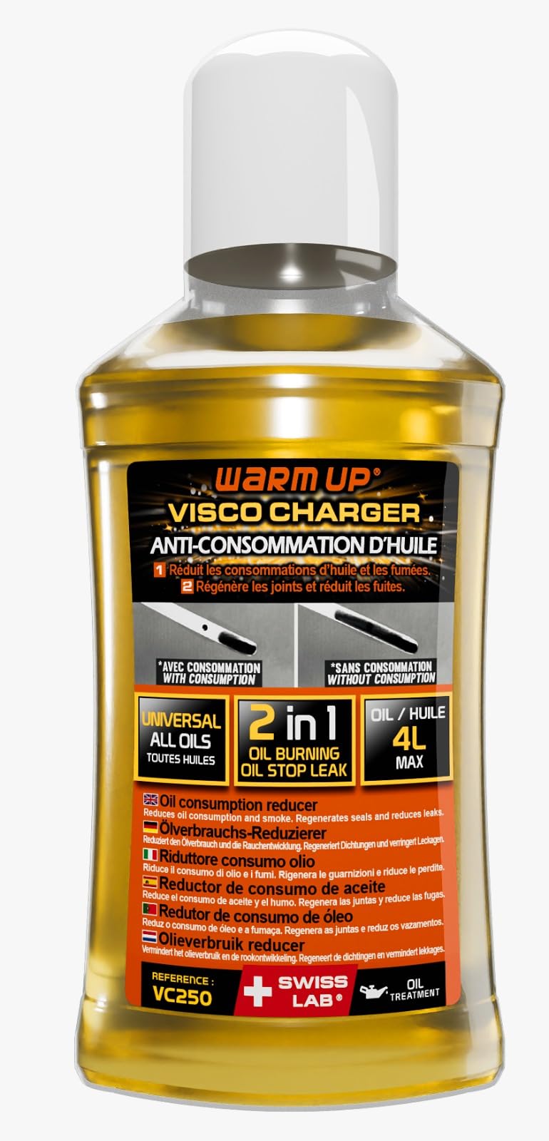 WARM UP Visco Charger VC300 Améliorateur de Viscosité d'huile Moteur Réduit la Consommation Antifriction Régénérant pour les Joints 300ml
