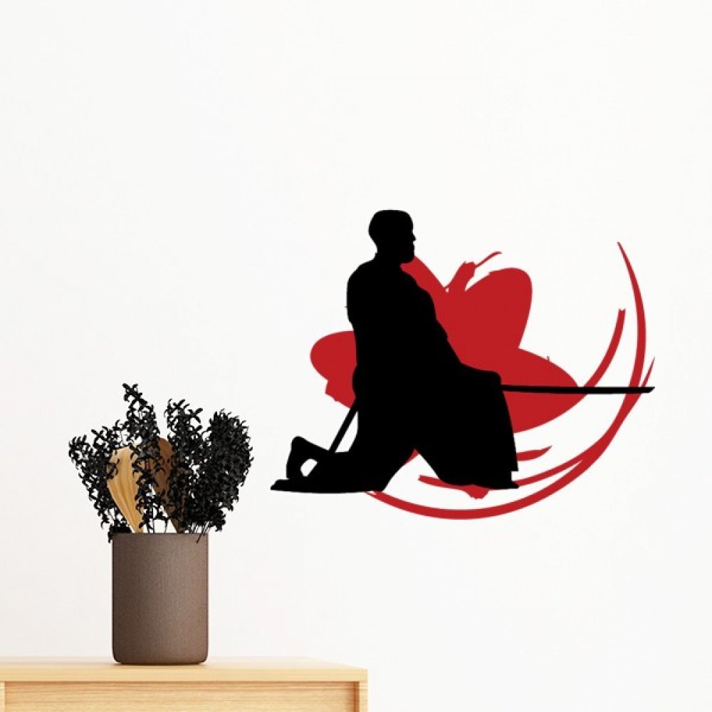 Silhouette Katana Sakura sticker mural amovible de 30cm facile à poser