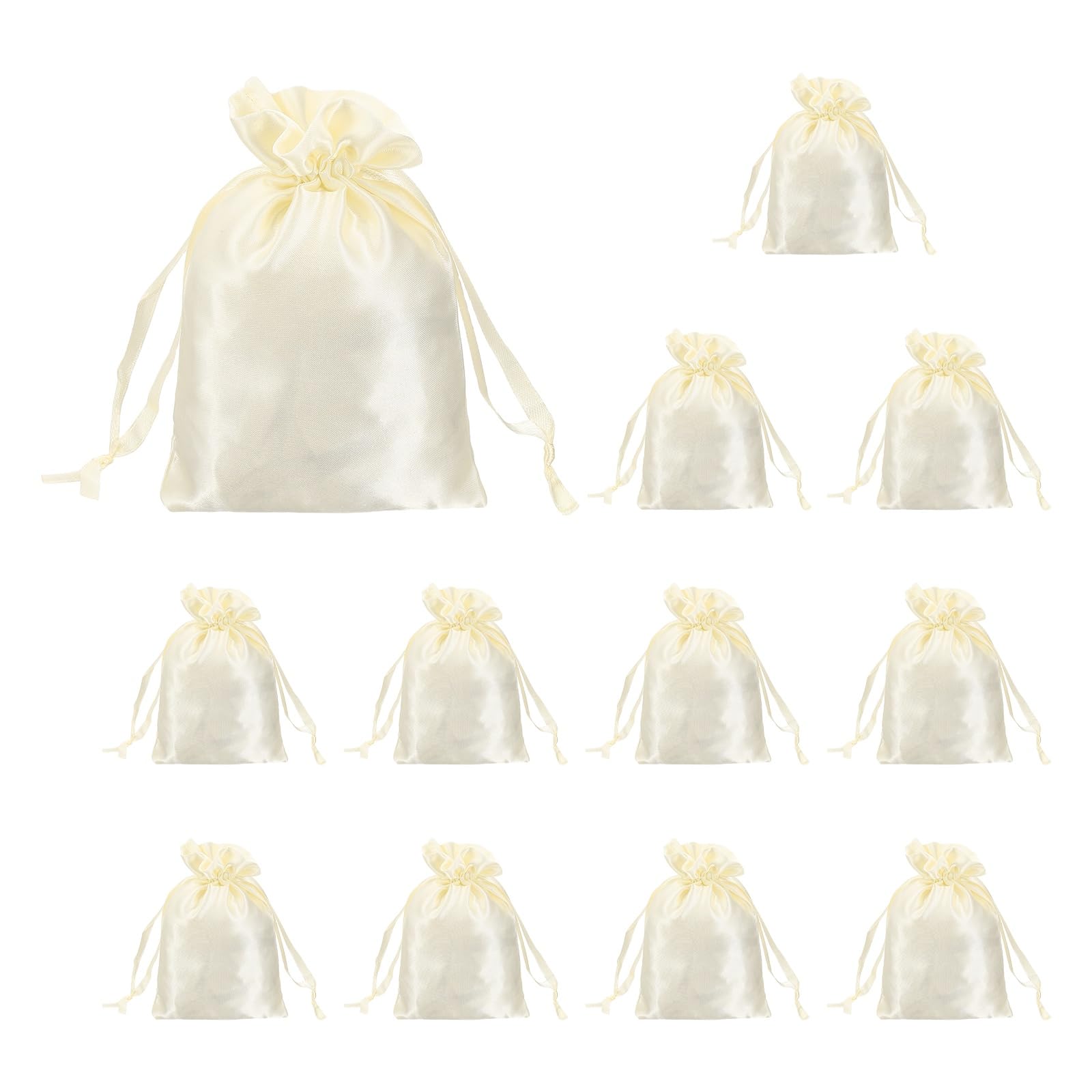sourcing map 12 Pcs Satin Gift Bags with Drawstring, 3.9" x 5.9" Party Favor Bags Wedding Favor Bags Jewelry Drawstring Pouch Mini Gift Wrap Bags for Wedding Birthday Candy, Beige — image 1