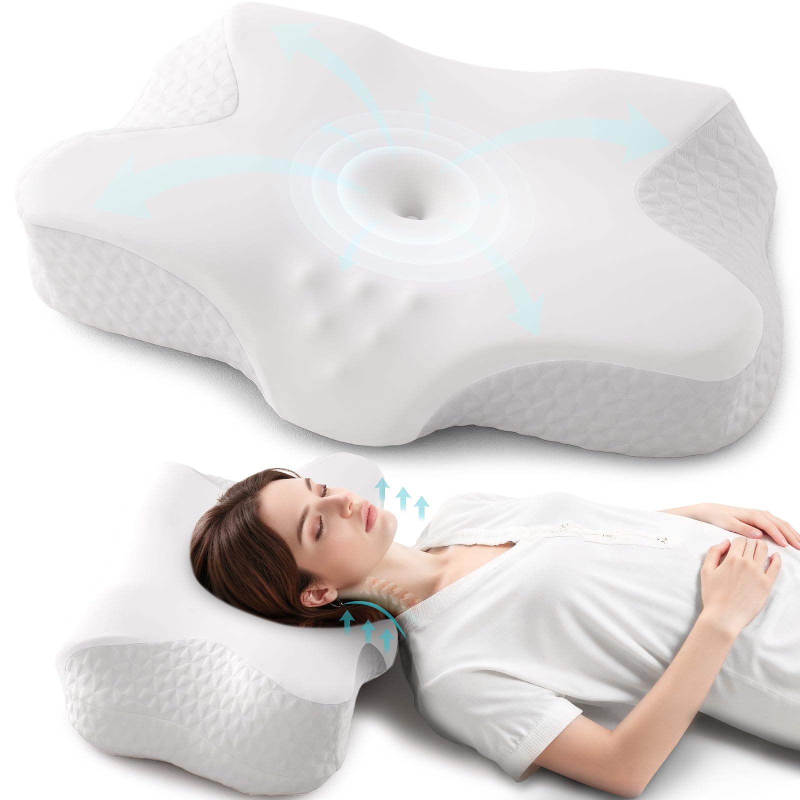 Howjoe Coussin orthopédique pour la nuque, ergonomique, en mousse à mémoire de forme, motif papillon, pour dormir sur le côté, le dos et le ventre, avec housse rafraîchissante lavable, dimensions 60 x