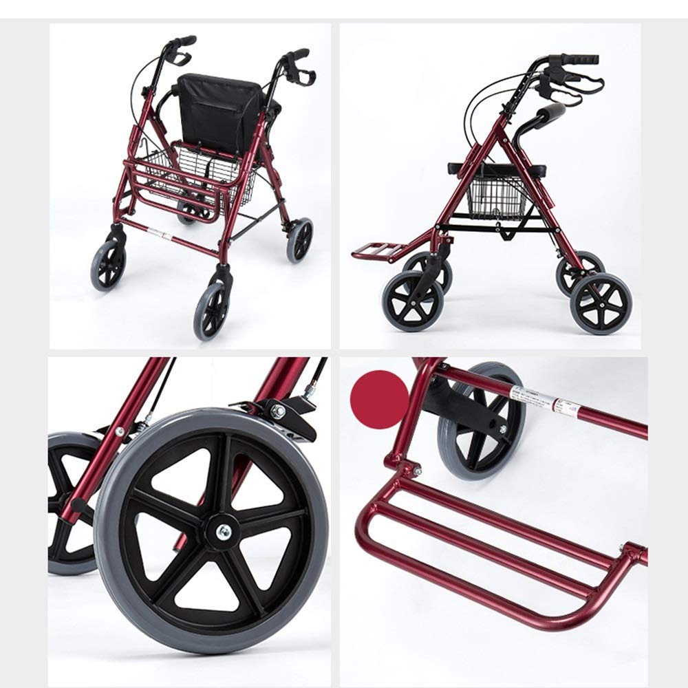Chodzik Składany chodzik Lekki Rollator Koszyk i uchwyt na kijki PU Opony Rollator z regulacją wysokości z oparciem i siedziskiem, czerwony Interesting