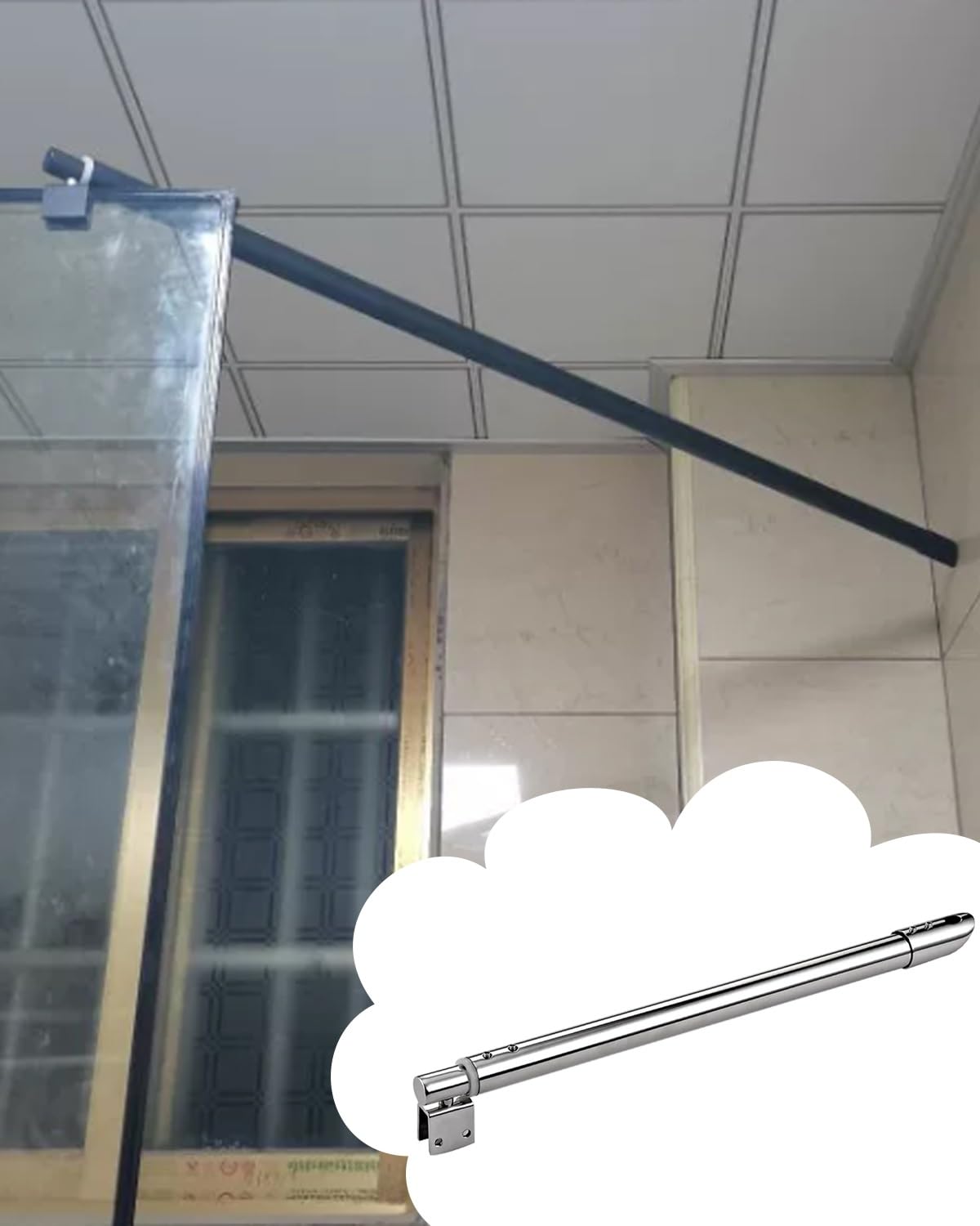 Elitix Style-B Adjustable Shower Glass Support Bar With Swivel Clamp, Bathroom Glasses Stabilizer Fits Thickness 8-12Mm Fiberglass, Ceramics Enclosure Clamp(,30-50Cm(11.8-19.7In))