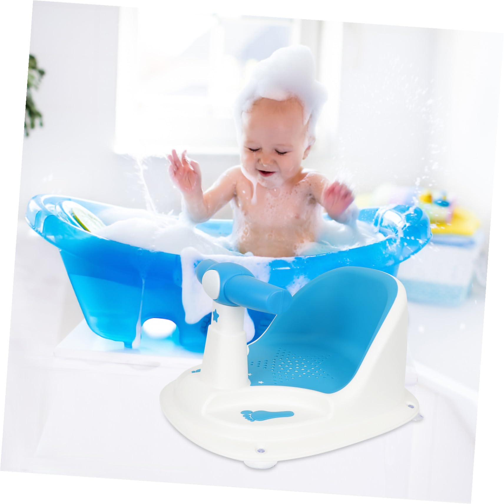Asiento De Bañera Para Ñiño Antideslizante Azul Respaldo, Ventosas De Seguridad, Silla De Baño Para Niños De 6 a 12 Meses, Material Duradero, Adecuado Para Baño Seguro y Cómodo