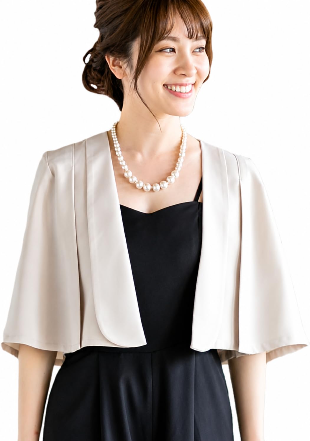 [アウニイ] ケープジャケット フォーマル 結婚式 ジャケット ケープ パーティー ボレロ レディース ジャレロ 羽織り 体型カバー レディース 709 (ベージュ XL)