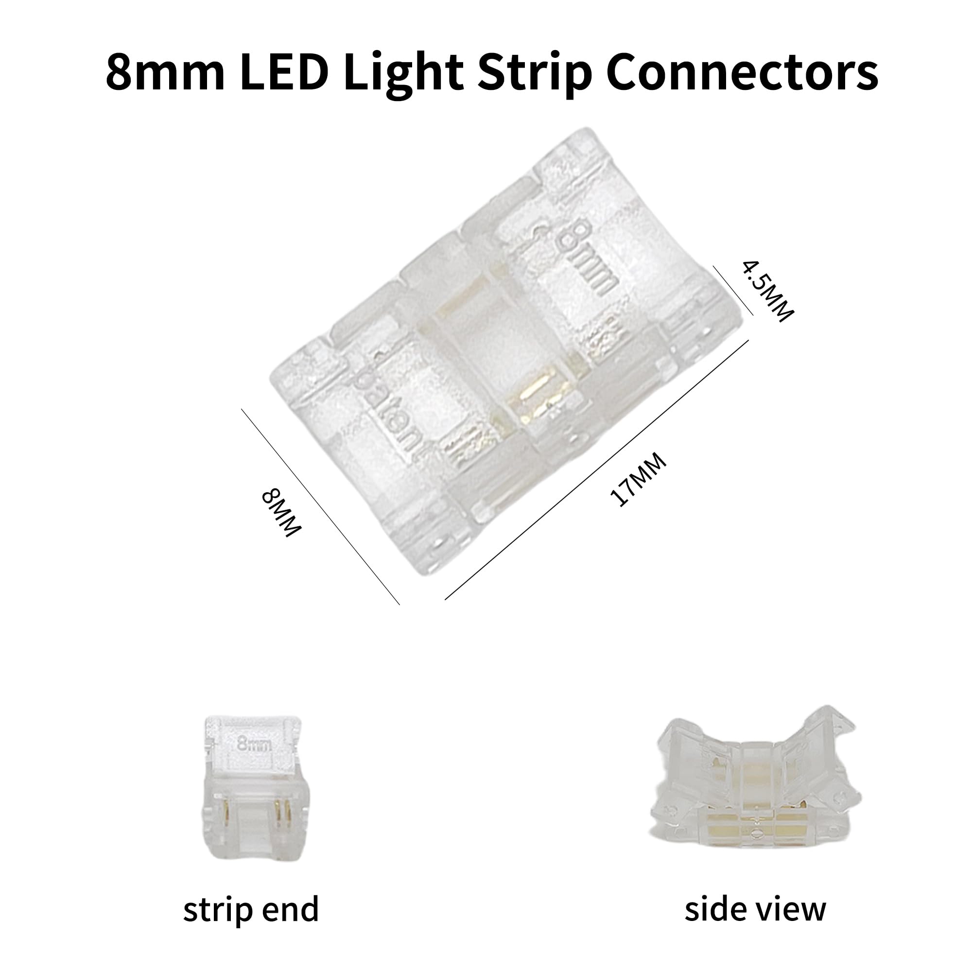 Clearhill 8mm 3Pin 20Pcs Transparent Solderless LED Light Strip Connectors,Strip to Strip Connectors,For Double Color 5V/12V/24V LED Strips,No Soldering Required,Secure Connection - Image 3