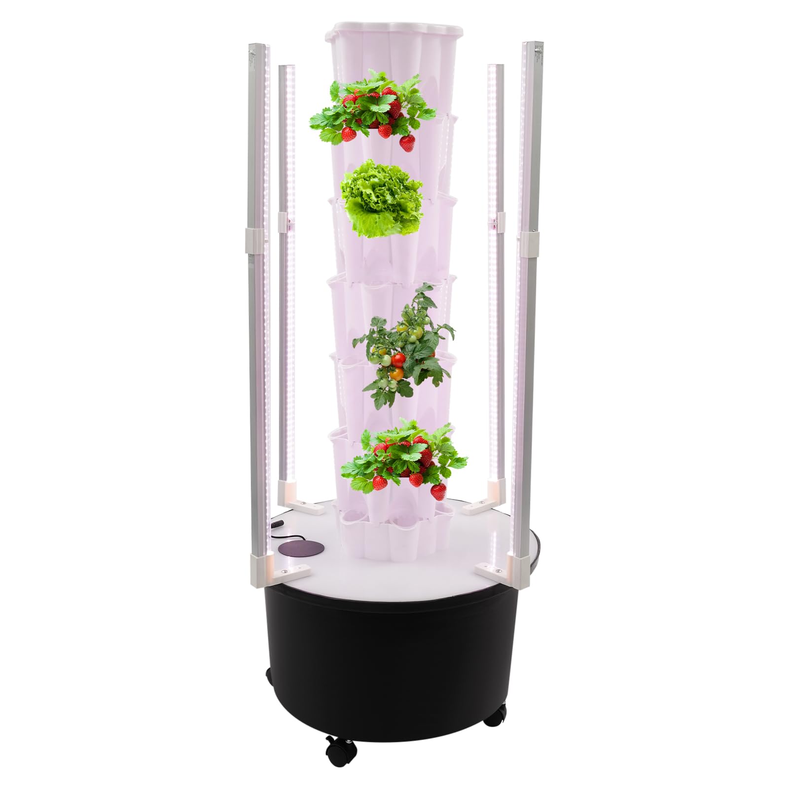 Torre idroponica, 6 piani, 36 fori per piante, sistema di coltivazione idroponico, set completo con luce a LED e pompa di irrigazione, giardino verticale mobile con ruote per erbe, insalata, fragole