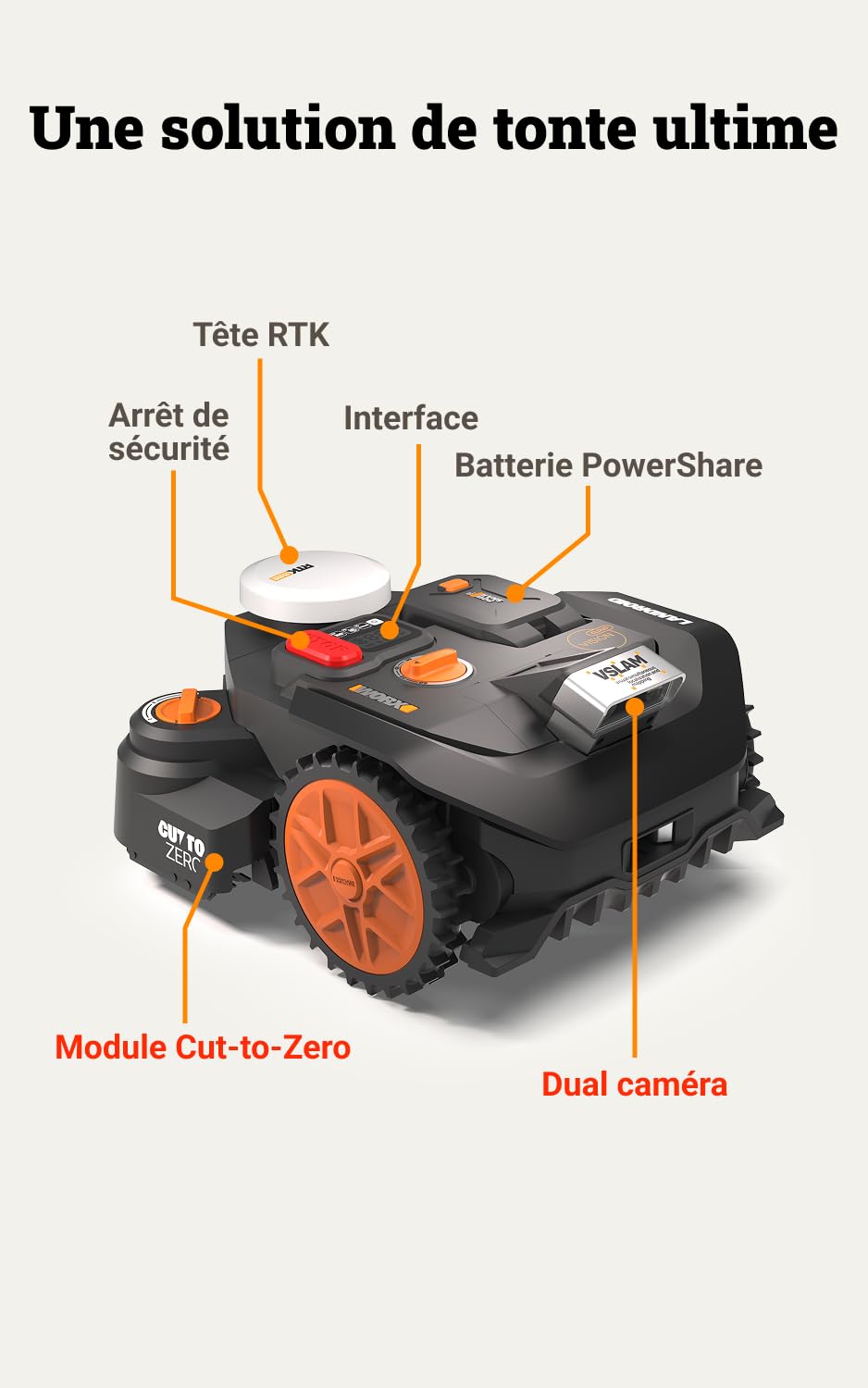 WORX Vision Cloud 2WD WR306E Robot Tondeuse 600 m² sans Fil périphérique + Garage (évitement d'obstacles par IA, Navigation VSLAM + RTK, cartographie Auto, contrôle Via Application, Cut-to-Zero)