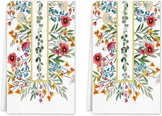 Spring Bloom Flowers Kitchen Towels Dish Towels, 16x24 inch Vintage Wild Flower Drying Dishcloth Set of 2, Mother’s Day Hand Towels for Kitchen Bathroom Decoration Mother‘s Day Gifts
