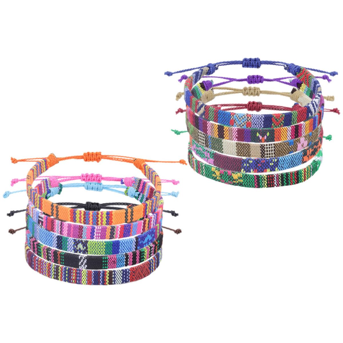 Bracelet Tissé Ethnique Rétro, Lot de 10, Tissu Léger, Style Bohème