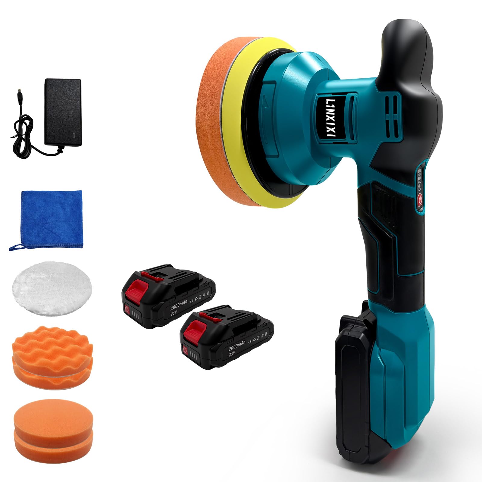 Poliermaschine Auto für Makita 18V Akku, 6 Zoll Orbital Auto Politur mit 3 Variablen Geschwindigkeiten, 2pcs Akkus Auto Polierset, für Auto Detailpflege und Kratzerentfernung