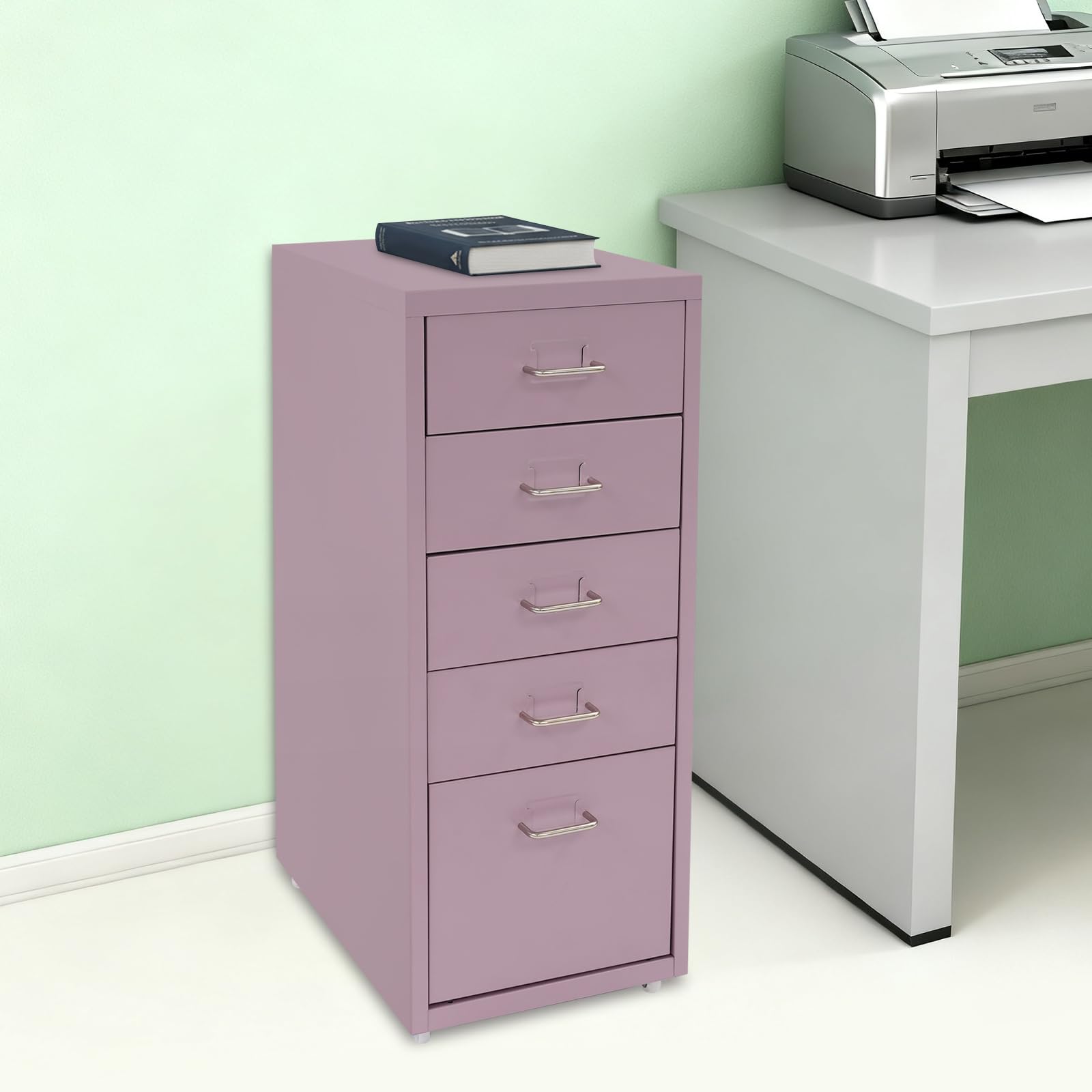 41 x 28 x 69 cm - Meuble de rangement mobile avec 5 tiroirs - Armoire en métal - Armoire de bureau avec 4 roulettes - Organisateur de documents - Conteneur de rangement pour bureau, bureau
