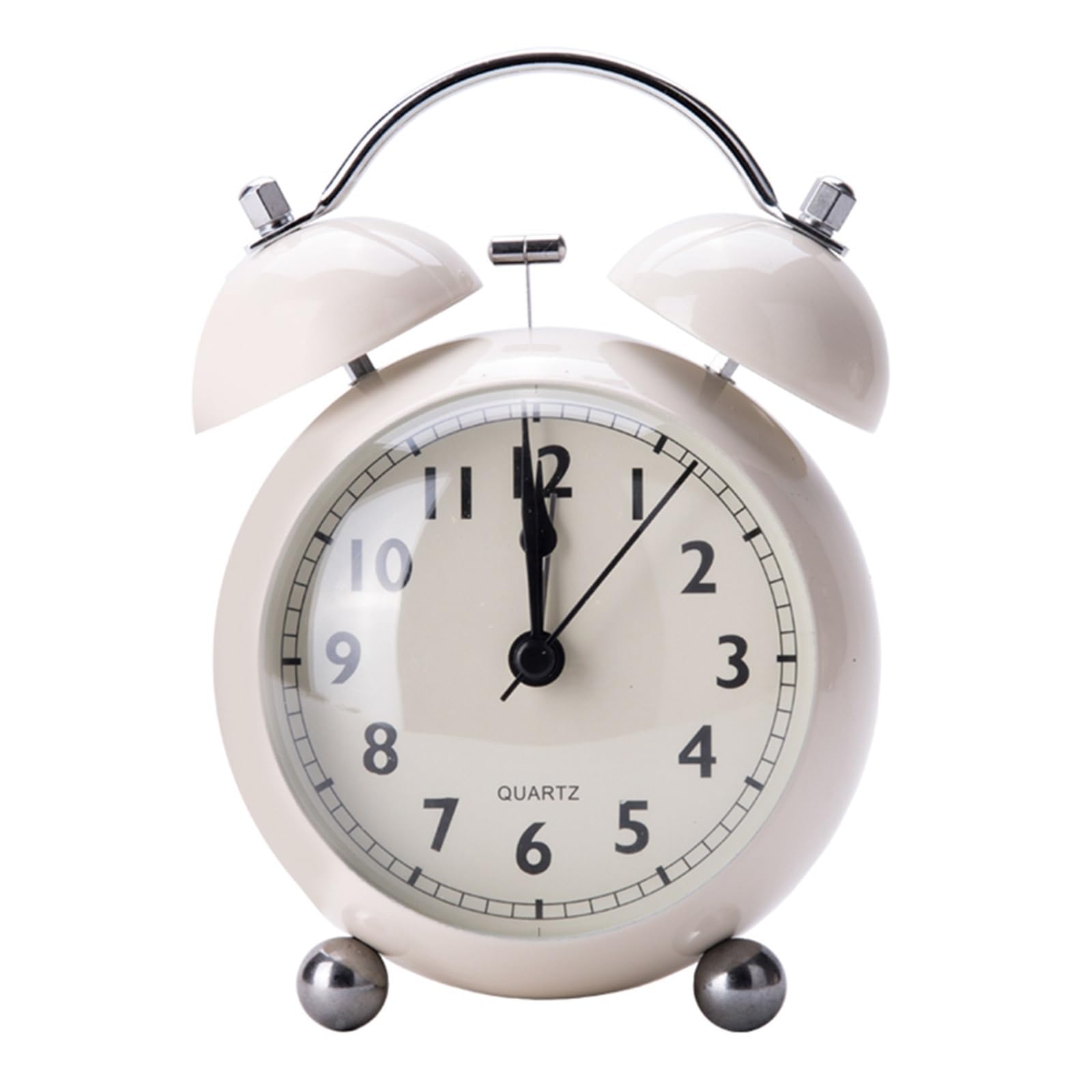 J9V4G6S3B5 Desk Clock Retro Creative Metal Bell Alarm Clock Desktop Simple Silent Luminous Quartz Table analogue alarm clock(White)