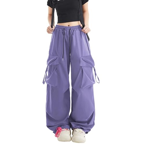 Skateboard Frog Women Y2K Baggy Streetwear Hip Hop Parachute Pants Lightweight Wide Leg Drawstring Cargo Pants Dance